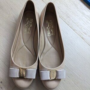 Authentic Salvatore Ferragamo Varina Patent Leather Flats - Bisque Size 7B